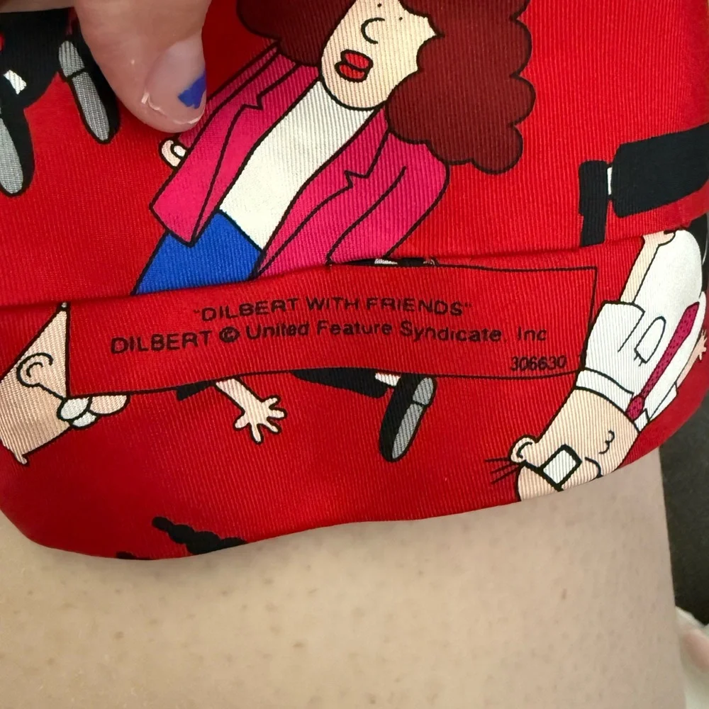 Men's silk Novelty Necktie Tie: Dilbert Friends, Dogbert, Boss,‎ Wally, Red